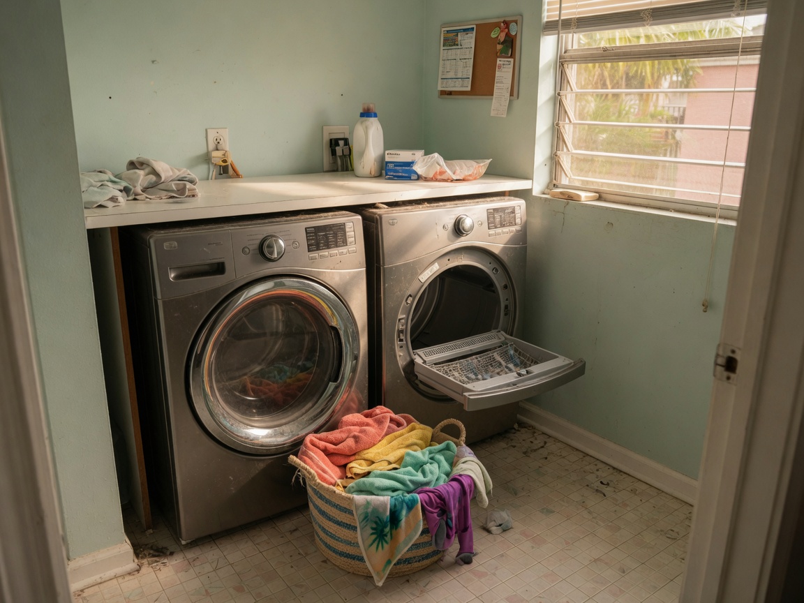 Washer and dryer in a laundry alcove